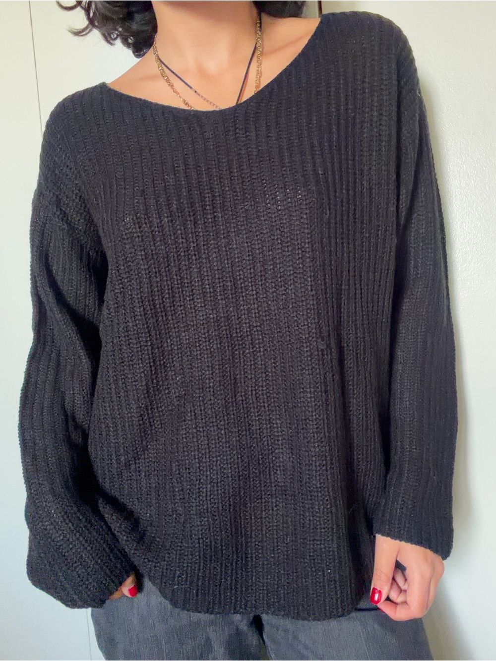 Yoki Black Ribbed Crew Neck Sweater